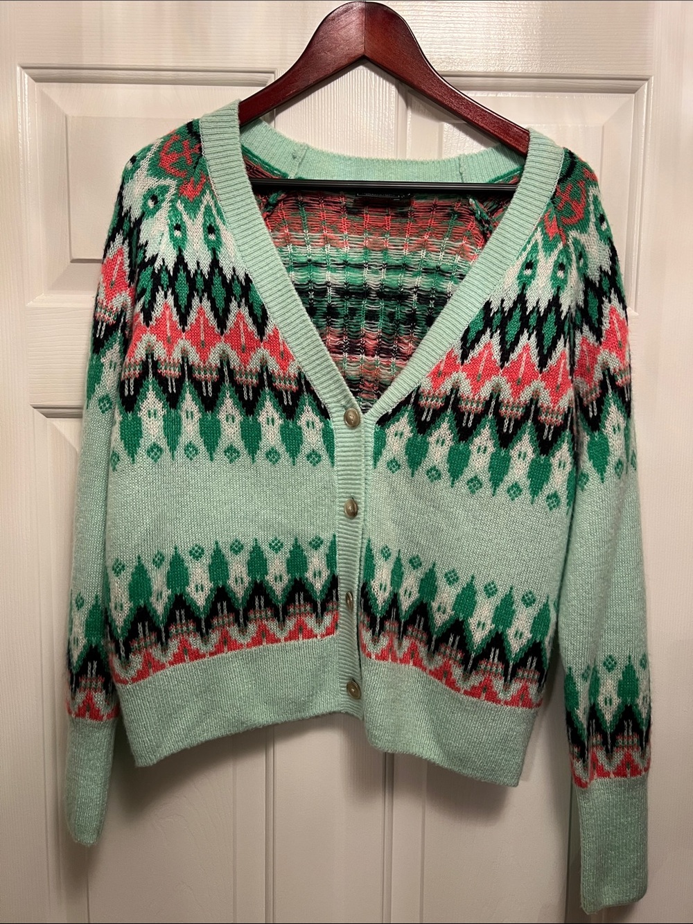 Vineyard Vines Mint Green Fair Isle V-Neck Cardigan
